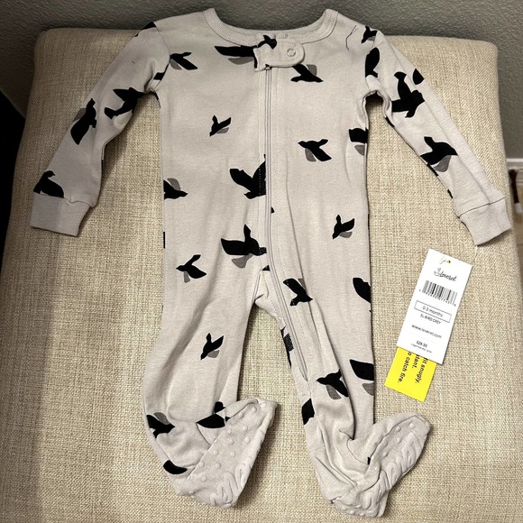NEW Leveret Infant Baby Long Sleeve Bird Gray Footed Pajamas Size 0-3 Months - Picture 3 of 6
